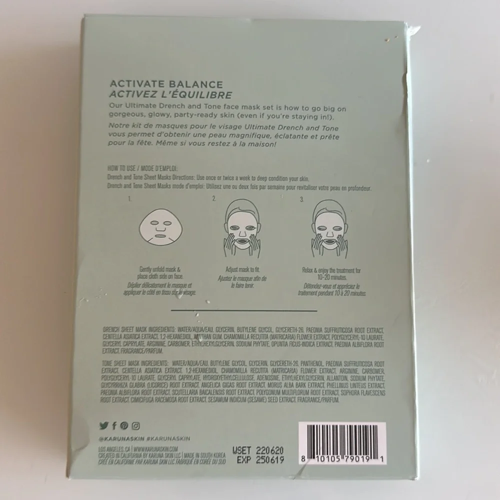 Karuna Drench and Tone Sheet Mask Duo NWT